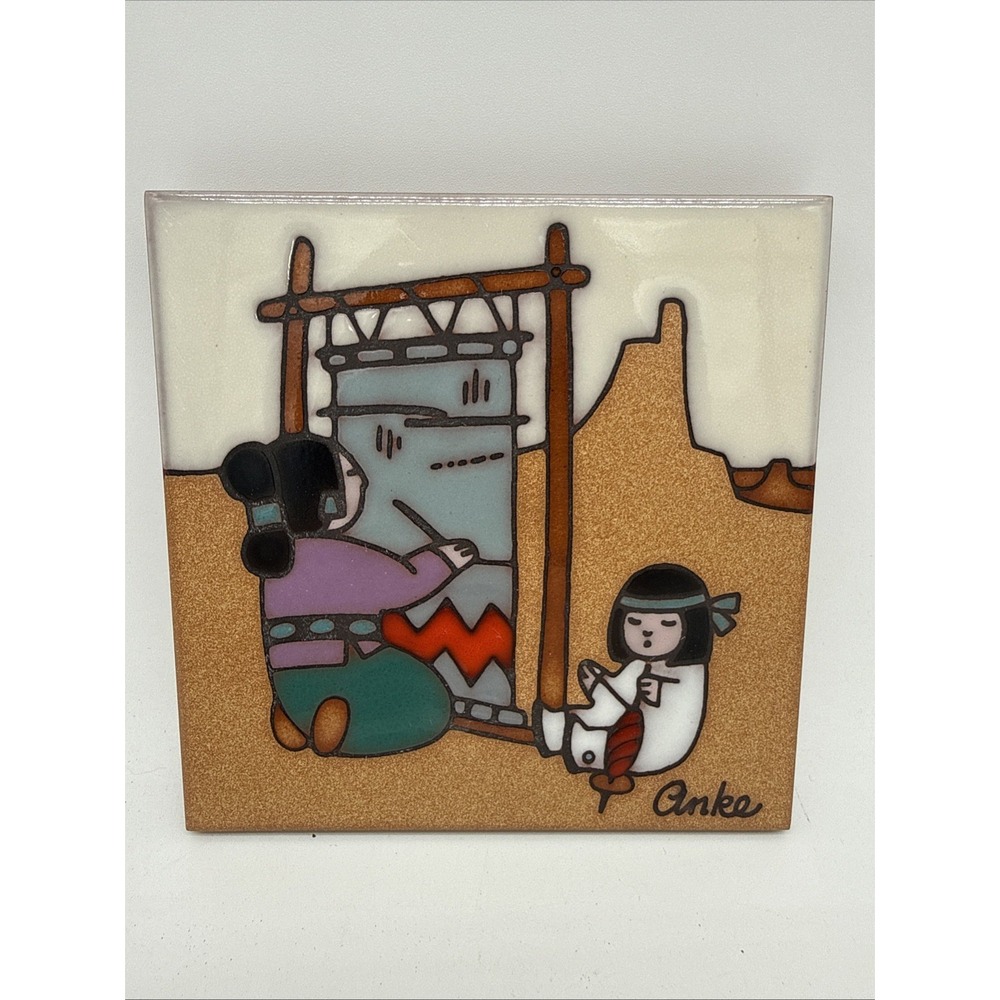 Vintage Masterworks Southwest Art Tile USA Rug Maker 6"x6"